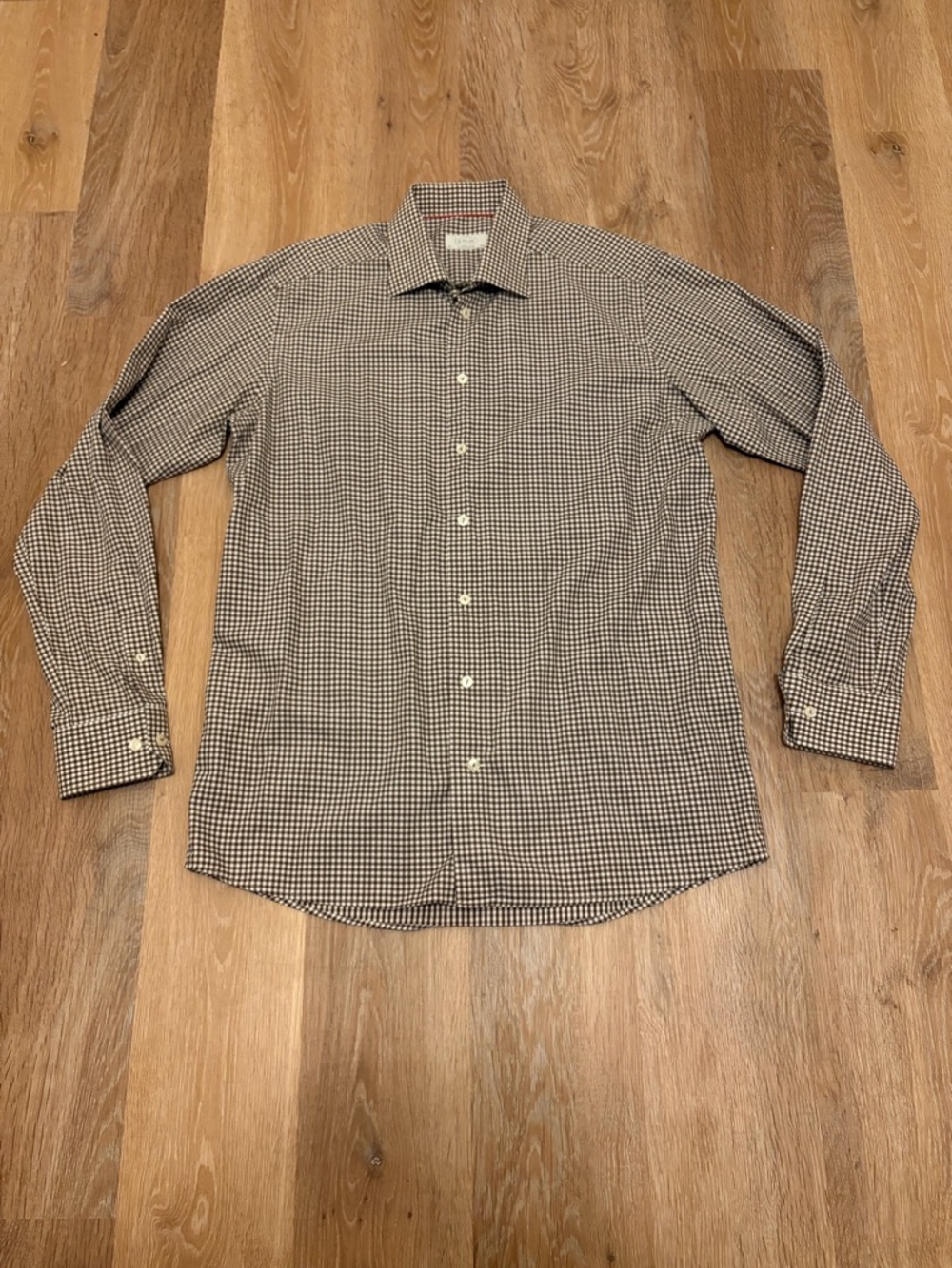 Eton of Sweden Contemporary Fit Dress Shirt Men 42 16.5 L Brown Gingham Check